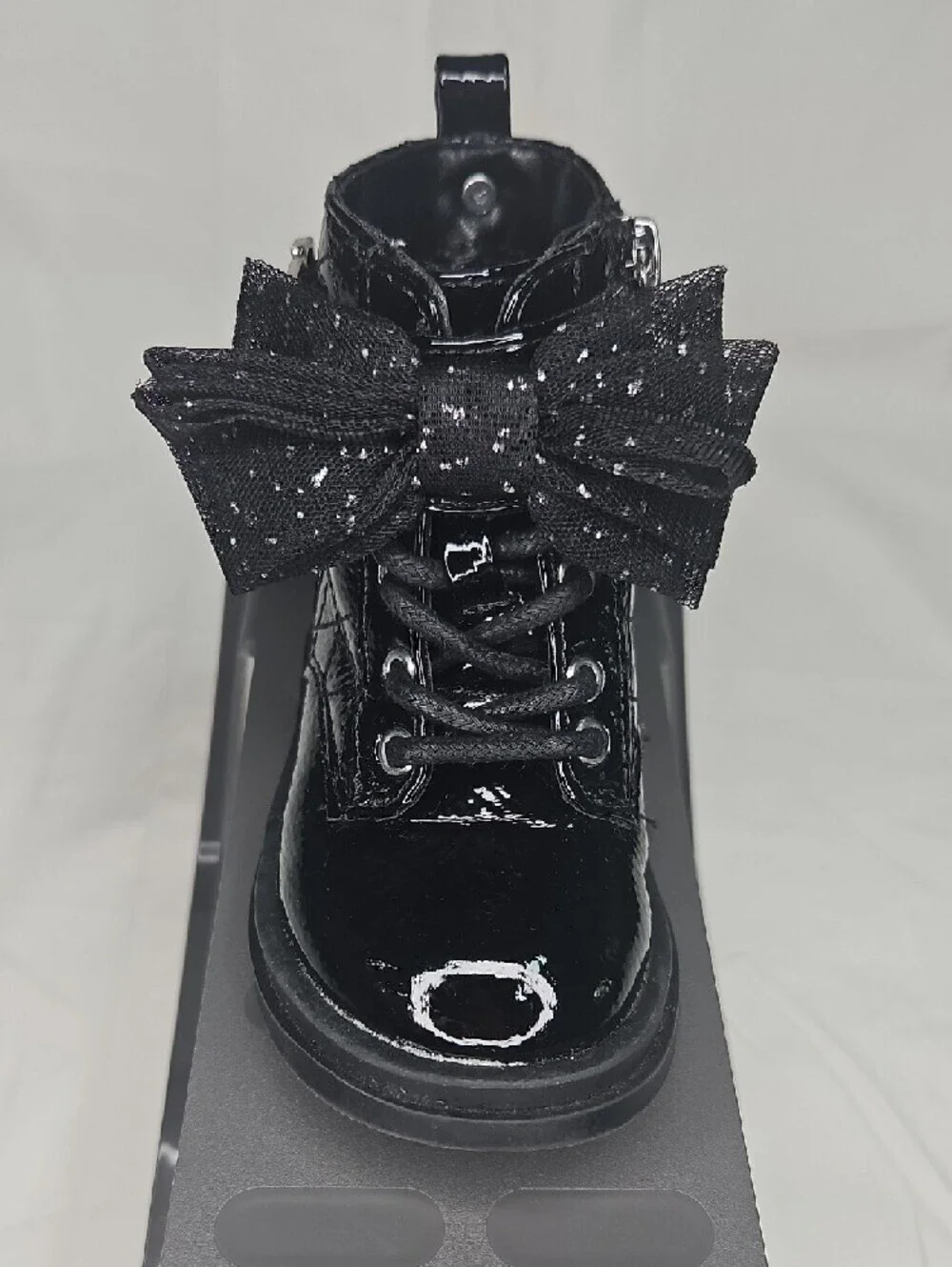 Nine West Darina Baby Girls' Black Patent Zip-Up Ankle Boots with Bow Size 5